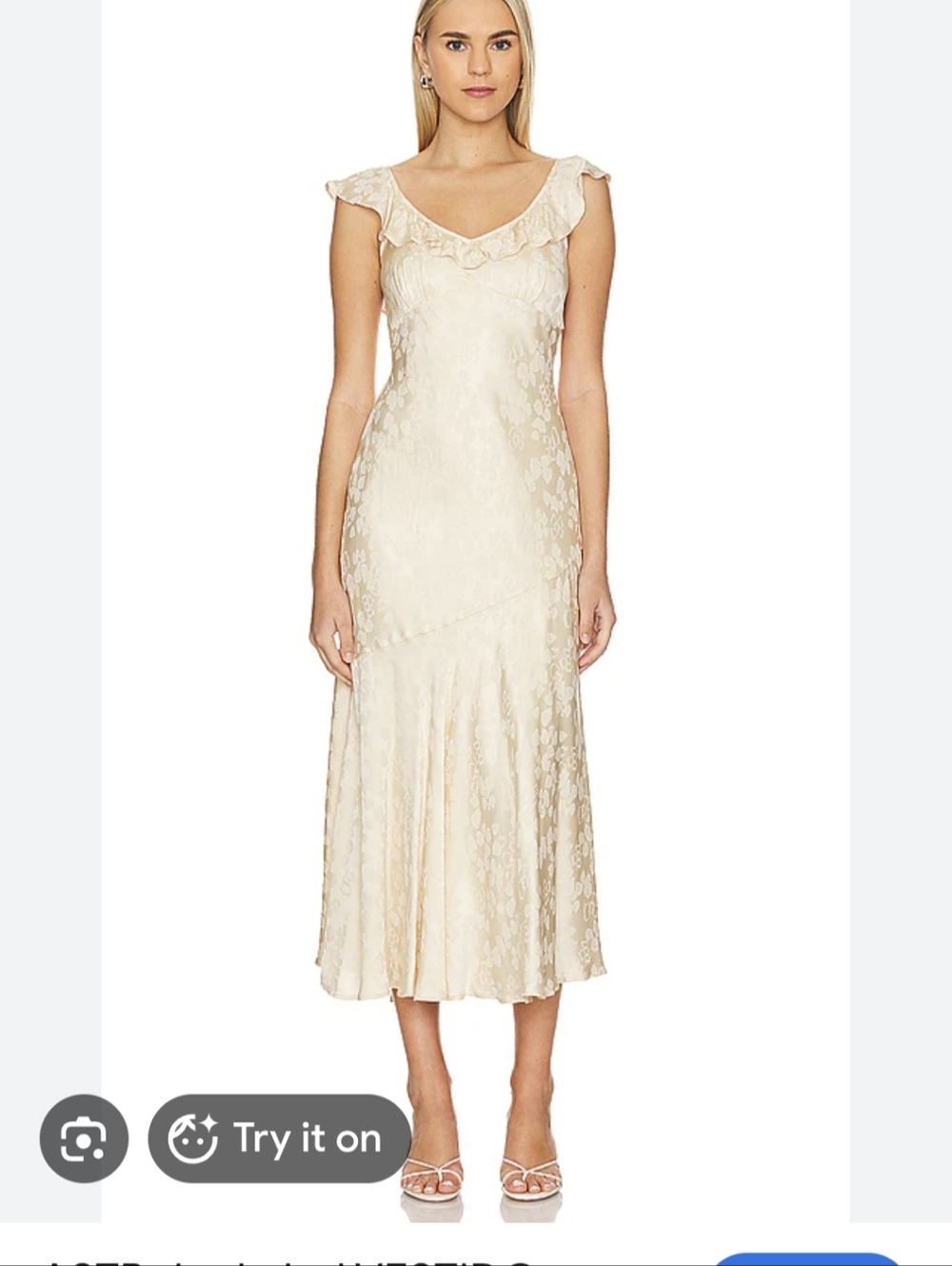 Astr Freesia Ruffle-Trim Midi Dress in Champagne Cream